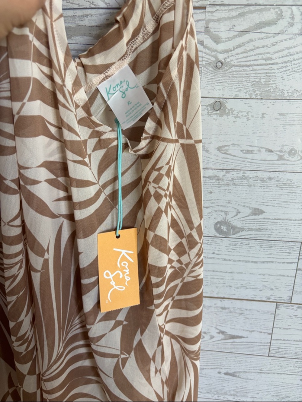 Kona Sol Tan and Cream Tropical Print Swim Coverup NWT - Picture 4 of 4